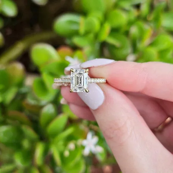 2 CT Rectangle Emerald Cut Moissanite Ring, Sterling Silver, Size 6, Rose Gold - Picture 6 of 8